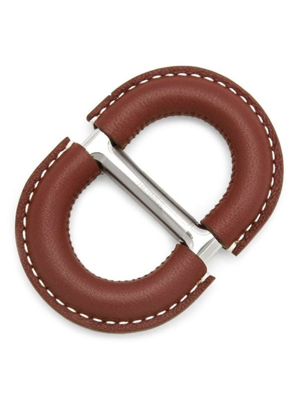 Hermes Scarf Ring 70 Chaine D'ancre Sellier Leather Brass Rouge Ash Silver